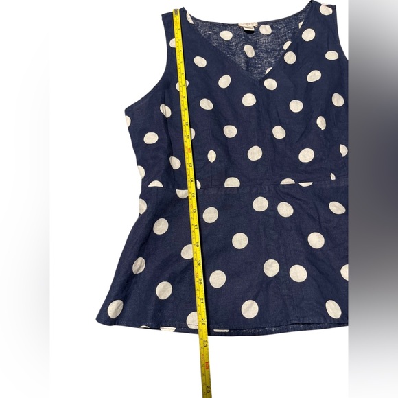 J. Crew Navy Blue White Polka Dot Linen Cotton Peplum Top Size 12 - Picture 8 of 10